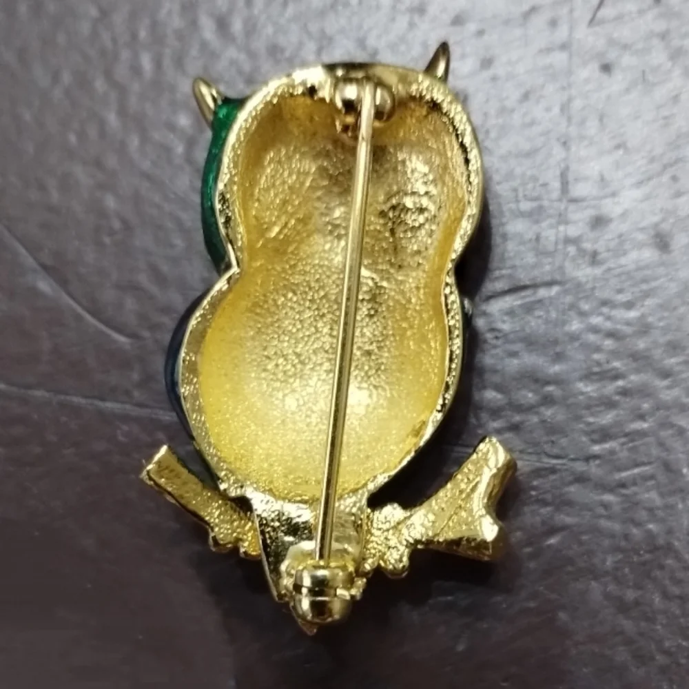 1970s D’Orlan Swarovski Crystal Figural Owl Brooch | Gold Plated - Picture 2 of 5